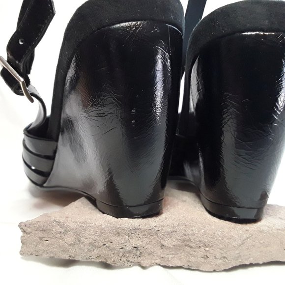 BANDOLINO Black Patent Leather Sling Back Platform Wedge Sandals SZ 8 - NWOB - Picture 5 of 5